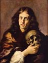 a man with a skull